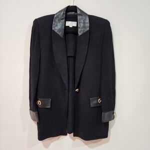 St. John vintageknit blazer with leather trim, size 8